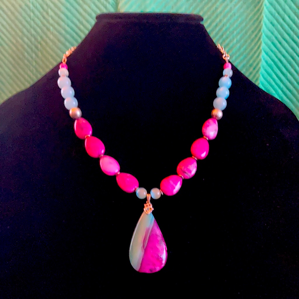21” Brazilian Aquamarine, Jasper, & Agate Necklace
